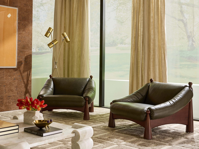 Jonathan Adler – Living room – Ipanema lounge chair, Circuit marble cocktail table – Portrait