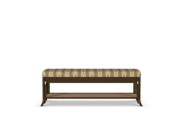 TROVE by Studio Duggan – Furniture – Footstools, ottomans and benches – Avalon bench, Drab, Jasper Red Oak Stripe Saffron – Portrait