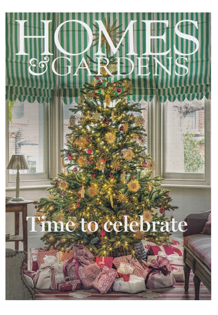 Taking pride of place on Homes & Gardens' front cover - a tree bedecked with Raj Tent Club's straw star decs